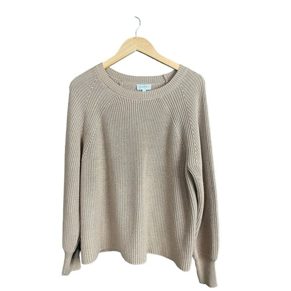 Jessica Simpson Ribbed Sweater Women's XXL Knit Tan Brown Crewneck - Picture 5 of 8